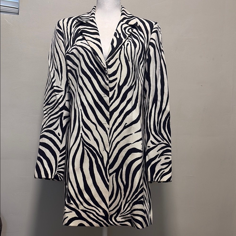 Zebra Print Long Blazer Jacket - Black & White